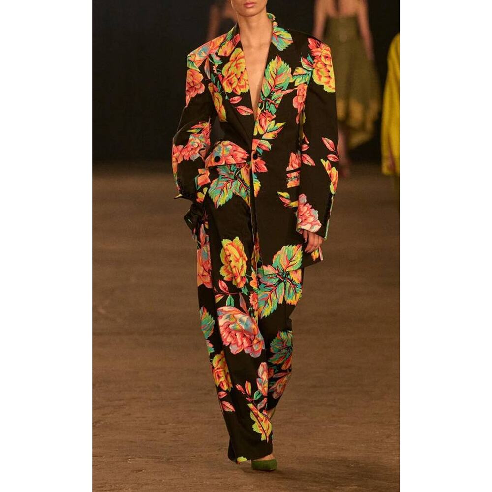 Christopher John Rogers Wide Runway Trouser in Technifloral Black Unisex 32 - Picture 3 of 5